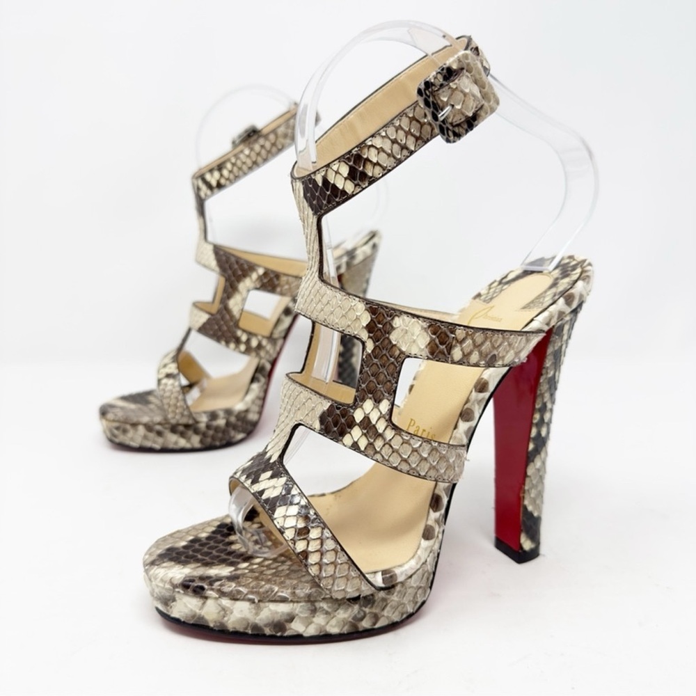 Christian Louboutin Snakeskin Heels - Beige and Dark Brown - Picture 3 of 7